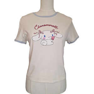 NWT M Junior's Cinnamoroll Lollipop Cropped White T-Shirt Sanrio MSRP $12